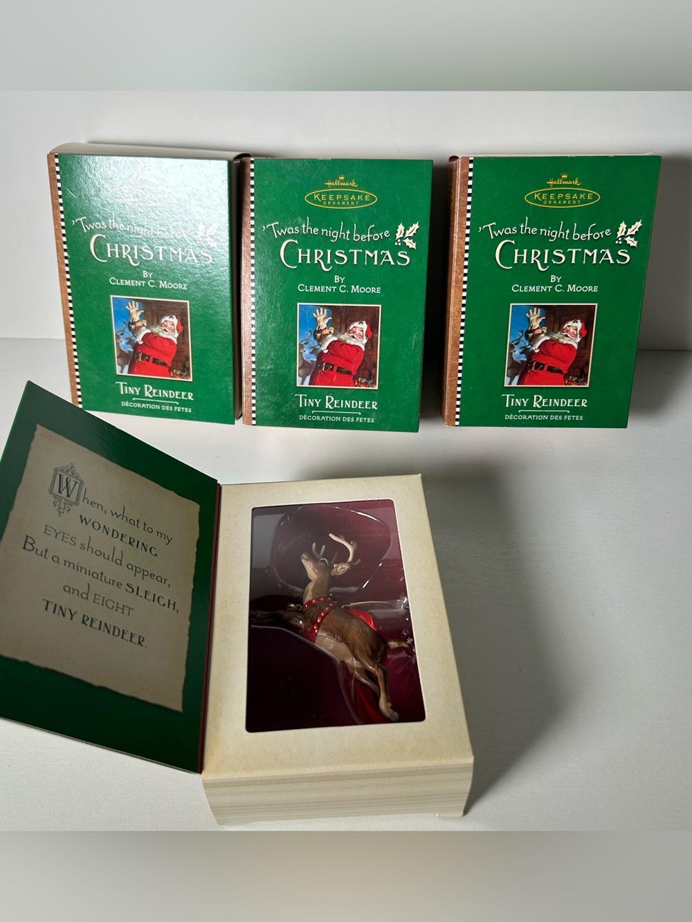 Hallmark Keepsake Ornament Twas The Night Before Christmas Tiny Reindeer 4 Lot